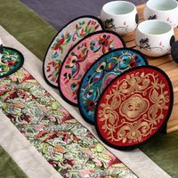 Wholesale Home Non woven Embroidery Floral Pattern Ethnic Coaster Tribal Cup Teapot Mat Drink Holder Floral Tableware Placemat G2