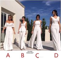 Wholesale New White Bridesmaid Pants Suits Dress Sexy Backless Lace Chiffon Summer wedding Guest Dress Plus Size