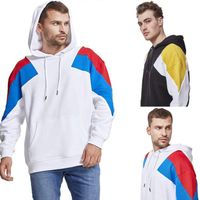 Wholesale Men s Hoodies Sweatshirts Fashion Color Block Mens Thick Clothes Winter Hip Hop Streetwear Solid Loose Sport Style