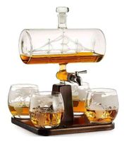 Wholesale Antique Ship goblet prerving gift jug luxury Creative Decanter World Map Wine Glass Set