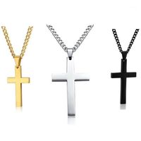 Wholesale Chains Cross Necklace For Men Stainless Steel Silver Gold Black Plain Pendant Crucifix Jesus Simple Jewelry Gifts1