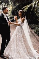 Wholesale Classic Off Shoulder A Line Lace Wedding Dress Summer Garden Bohemian Plunging V Neck Sexy Backless Boho Bridal Gowns