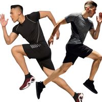 Wholesale gym Summer Fitness Suits Men Run Pieces sets Compression Training Set Sports Soccer Basketball Quick Dry Tight T shirt Shorts G