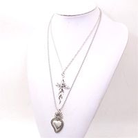 Wholesale Pendant Necklaces Silver Plated Sacred Heart Cross Charm Double Chain Metal Necklace DIY Jewelry Handicraft Findings A13811