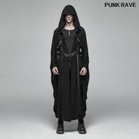 Wholesale Men s Trench Coats Punk Metal Buckle Large Sleeves Loose Hooded Long Jacket Fashion Dark Stripe Woven Pu Leather Men Coat RAVE WY XCM1