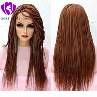 Wholesale Long medium Brown Color Braided Box Braids brazilian full lace front Wig Heat Resistant synthetic micro braid wig for Women with Baby Hair
