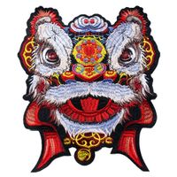 Wholesale Red Chinese Lion Head Sew On Patches Embroidered Badges Lucky Animal For Clothes DIY Appliques Craft Decoration