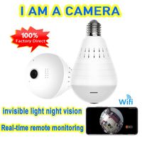 Wholesale Mini Invisible light night vision wifi bulb camera cctv Fisheye Panoramic Security ip Degree home recorder Wireless