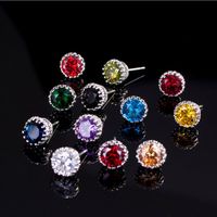 Wholesale Choucong Top Sell Simple Fashion Jewelry MM Round Cut Multi Gemstones Sapphire CZ Diamond Women Wedding Crown Stud Earring Gift Never Fade