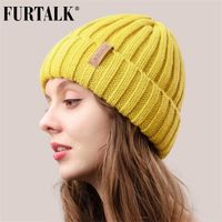 Wholesale FURTALK Winter Hat for Women Beanie Hat with Fleece Lining Men Lady Knitted Winter Cap for Female Girl Red Black White Pink Grey