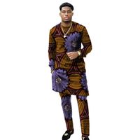 Wholesale African clothing men s print set shirt with trouser patchwork Ankara pant sets customized wedding wear male formal outfits