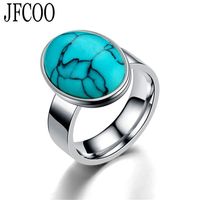 Wholesale Cluster Rings Bohemia Vintage Natural Stone Open Ring Blue Turquoises Sea Opal Finger Men Lady Stainless Steel Drop