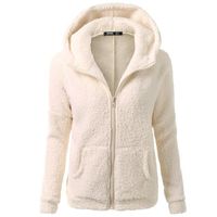 Wholesale Women s Jackets Women Fleece Teddy Zipper Solid Pocket Thick Hooded Coat Winter Warm Wool Zip Up Cotton Outwear Femme
