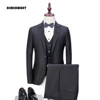 Wholesale Men s Suits Blazers AIMENWANT Brand Tailor Made Suit Pieces Jacket Pants Vest Black Blazer Slim Work Prom Male Tuxedo Dress Sale