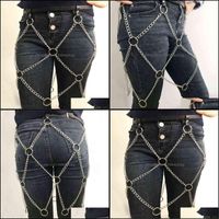 Wholesale Belts Accessories Fashion Woman Punk Sier Leather Harness Metal Chain Style Pu Sexy Fetish Body Bondage Caged Gothic Garters Drop D