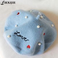 Wholesale Berets Japanese Soft Sister Embroidery Letters Pearl Wool Beret Painter Cap Baked Wheat Cake Warm Buds Hat Girl Autumn And Winter68