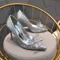 Wholesale Real photo Fashion Women silver glitter crystal bow strass Pumps for Wedding Pointed Orange Sexy High Heels Shoes cm stilettos shoes