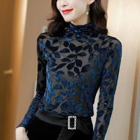 Wholesale Women s Blouses Shirts Turtleneck Velvet Bottoming Shirt Women Mesh Lace Thick Long Sleeve Underwear Autumn Winter Tops Casual Stretch Clo