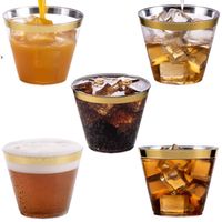 Wholesale Rose Gold Plastic Cups Oz Clear Plastic Cups Old Fashion Tumblers Rose Gold Rimmed Cups Fancy Disposable Wedding Cup by sea RRB12957