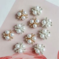 Wholesale 50 mm fashion metal alloy imitation pearl crystal rhinestone flowers connectors charm for jewelry making
