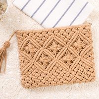 Wholesale Straw Bohemian Rattan Clutch Bags For Women Crochet Fringed Beach Bag Lady Purse Handmade Weaving Flap Handbag Bolsa Q1116