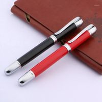 Wholesale 1Pc Hot Sale Gift Office Rollerball Pen Black Red Golden Silver MM Push Type Refill Writing Metal Roller ball Pen1