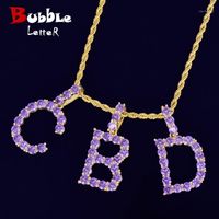Wholesale Chains Bling Purple Color Zircon Tennis Letters Pendant Necklaces For Men Women Gold Fashiom Hip Hop Jewelry With Rope Chain1