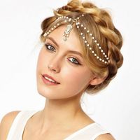 Wholesale Bohemia Hair Accessories Gothic Luxury Pearl Tassel Hair Band Fashion Bridal Headdress Bohemian Ethnic Forehead Chain Hair Jewelry