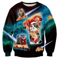Wholesale Christmas Jumpers Men Hoodie Funny D Print Cats Space Galaxy Pizza Sweatshirt Pullover Fashion Unisex Sweats Tops Plus Size XL