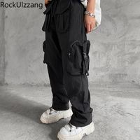 Wholesale Men s Pants Drawstring Waist Techwear Ribbon Strap Cargo Zipper Pocket Streetwear Men Tracksuit Fashion Punk Harem Loose Pant Black Hip Hop