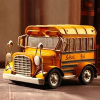 Wholesale Vintage American School Bus Model Ornaments Iron Crafts Classic Car Figurines Vehicle Miniature Bar Home Decor Kid Toys Gifts T200617