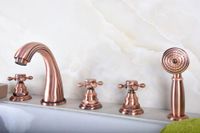 Wholesale Antique Red Copper Brass Widespread Hole Bathroom Roman Tub Bath Faucet with Telephone Style Hand Held Shower Head atf1821
