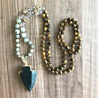 Wholesale Mini Size Natural Crystals Pendant Tiger eye Labradorite Clear Quartz Beads Tassel Necklace Mala Beads Necklace