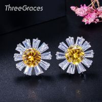 Wholesale Stud ThreeGraces Trendy Korean Style Yellow Color CZ Stone Silver Cute Big Flower Earrings For Ladies Gift Jewelry ER0031