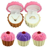 Wholesale Gift Wrap Ring Earring Box Cute Cup Cake Dessert Shape Velvet Necklace Jewelry For Valentines