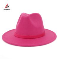 Wholesale QIUBOSS Unisex Men Women Manhattan Fedora Hat Solid Color Flat Brim Wool Felt Soft Classical Gentleman Cap Jazz Hat Cowboy Hats T200118