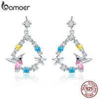 Wholesale Bamoer Sterling Silver Hummingbird Gift Colorful Cubic Zircon Stud Earrings For Women Sterling Silver Jewelry Bse011