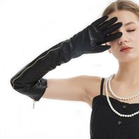 Wholesale Five Fingers Gloves Women cm quot long Side Real Open Full Zipper Style Leather Long Opera Black1