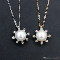 Wholesale Sun flower pearl necklace jewelry pendant Imitation diamond necklaces Little Sun Pearl Pendant Necklace