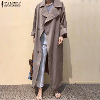 Wholesale Women s Jackets Women Long Sleeve Maxi Windbreaker ZANZEA Elegant Work Overcoats Casual Solid Lapel Female Thin Coats Plus Size