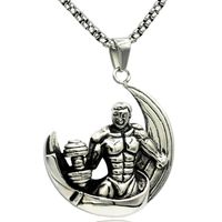 Wholesale Pendant Necklaces Dumbbell Moon Necklace Stainless Steel Chain Muscle Men Fitness Hippie Power CrossFit Jewelry