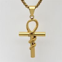 Wholesale Stainless Steel Religious Gold Silver Men s Agypt Ancient Egyptian Coiled Snake Ankh Chain Pendant Jewelry