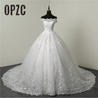 Wholesale 30 Discount Luxury Lace Embroidery Wedding Dresses cm Long Train Sweetheart Elegant Plus size Vestido De Noiva Bride T200525