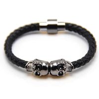 Wholesale Popular Hiphop Man Style Skull Charm Leather Cuff Bracelet with Magnetic Buckle
