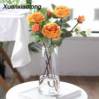 Wholesale Decorative Flowers Wreaths Xuanxiaotong Real Touch Yellow Silk Roses Branches Long Stem Artificial For Wedding Decoration Fall Home D