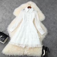 Wholesale European and American women s clothing New spring Long sleeve lapel Fashionable sequined lace dress