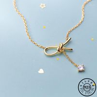 Wholesale Pendant Necklaces Fashion Authentic Sterling Silver Irregular Bowknot Gold Color Plated Chain Aesthetic CZ Jewelry For Women1