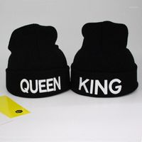 Wholesale Ball Caps Black King Queen Hat Winter Hats Couple Bonnet For Men Women Hip Hop Warm Knitted Cap Cap1