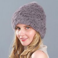 Wholesale Beanie Skull Caps Style Knitted Real Fur Hat For Women Natural Warm Russia Lady Winter Skullies Cap