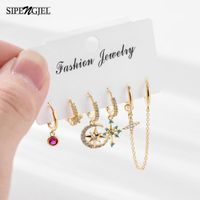 Wholesale Hoop Huggie Fashion Cubic Zircon Cross Star Sets Earring Gold Color piece Small Earrings For Women Jewellery